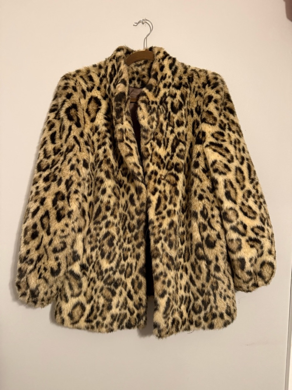 Vintage Hillmoor Leopard Print Faux Fur Teddy Jacket - Beige & Black